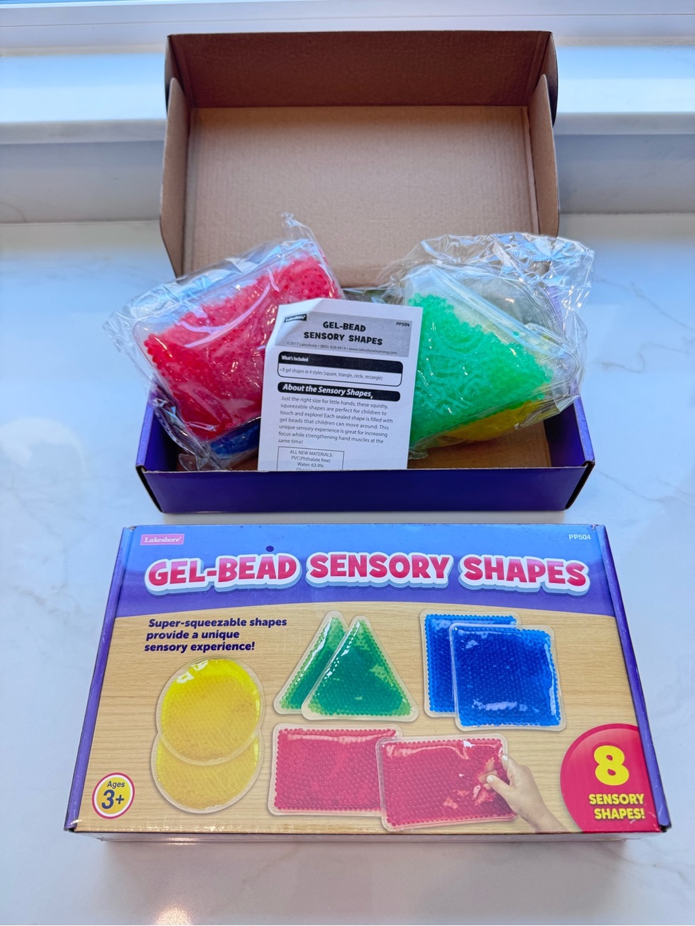 Lakeshore Gel-Bead Sensory Shapes Pack - Red, Green, Blue, Yellow (2 sets)